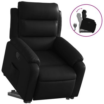 Sillón Reclinable Elevable Cuero Artificial Negro Vidaxl