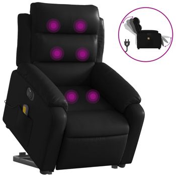 Sillón De Masaje Elevable Eléctrico Cuero Sintético Negro Vidaxl