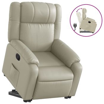 Sillón Reclinable Elevable Cuero Artificial Color Crema Vidaxl