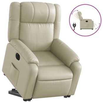 Sillón Reclinable Elevable Eléctrico De Cuero Sintético Crema Vidaxl