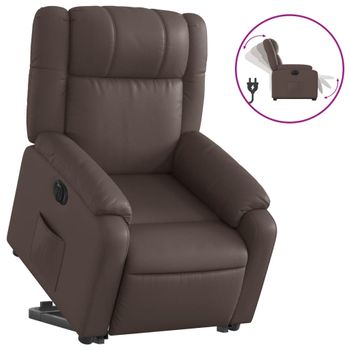 Sillón Reclinable Elevable Eléctrico De Cuero Sintético Marrón Vidaxl