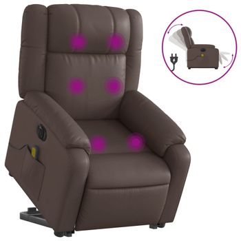 Sillón De Masaje Elevable Eléctrico Cuero Sintético Marrón Vidaxl