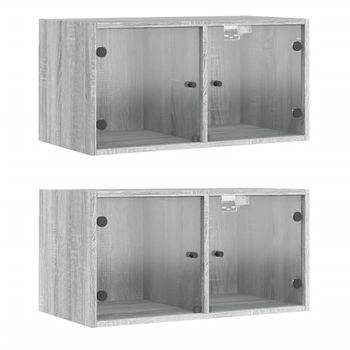 Mueble Pared Puertas De Vidrio 2 Uds Gris Sonoma 68,5x37x35 Cm Vidaxl