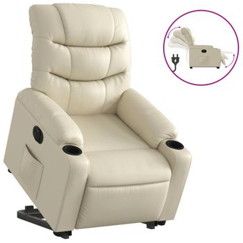 Sillón Reclinable Elevable Eléctrico De Cuero Sintético Crema Vidaxl