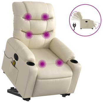 Sillón De Masaje Elevable Eléctrico Cuero Sintético Crema Vidaxl