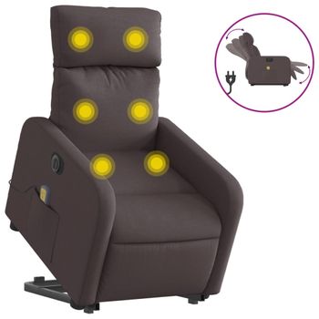 Sillón Masaje Eléctrico Reclinable Elevable Tela Marrón Oscuro Vidaxl