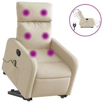 Sillón De Masaje Eléctrico Reclinable Elevable Tela Crema Vidaxl