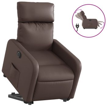 Sillón Reclinable Elevable Eléctrico De Cuero Sintético Marrón Vidaxl