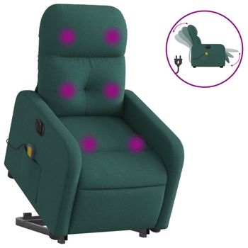 Sillón Masaje Eléctrico Reclinable Elevable Tela Verde Oscuro Vidaxl