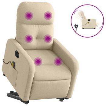 Sillón De Masaje Eléctrico Reclinable Elevable Tela Crema Vidaxl