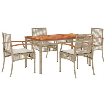 Set Comedor De Jardín 5 Pzas Con Cojines Ratán Sintético Beige Vidaxl