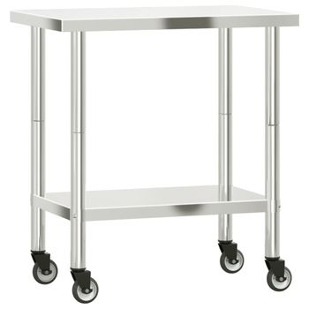 Mesa De Trabajo De Cocina Con Ruedas Acero Inox 82,5x55x85 Cm Vidaxl