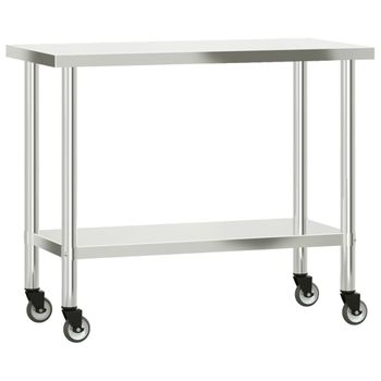 Mesa De Trabajo De Cocina Con Ruedas Acero Inox 110x55x85 Cm Vidaxl