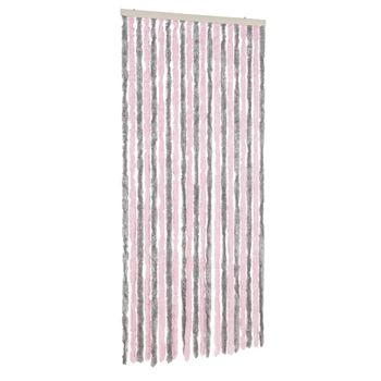 Cortina Antimoscas Chenilla Gris Plateado Y Rosa 90x200 Cm Vidaxl