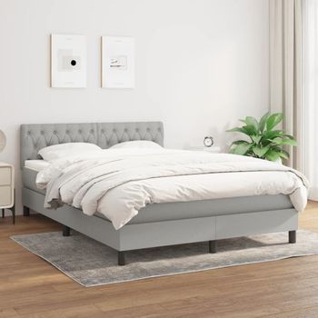 Cama Box Spring Con Colchón Tela Gris Claro 140x190 Cm