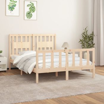 Estructura De Cama Con Cabecero Madera Maciza Pino 140x200 Cm