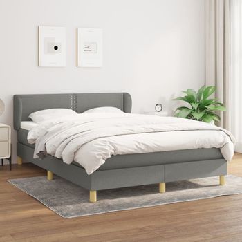 Cama Box Spring Con Colchón Tela Gris Oscuro 140x190 Cm