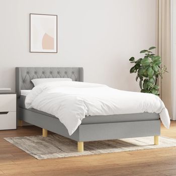 Cama Box Spring Con Colchón Tela Gris Claro 90x200 Cm