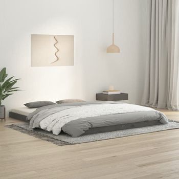 Estructura De Cama Madera Maciza De Pino Gris 150x200 Cm