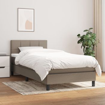 Cama Box Spring Con Colchón Tela Gris Taupe 90x200 Cm