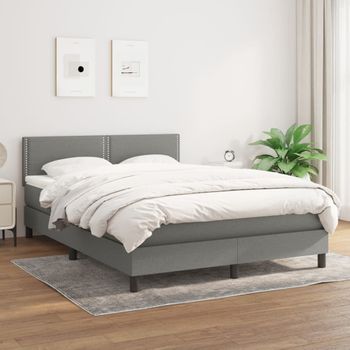 Cama Box Spring Con Colchón Tela Gris Oscuro 140x190 Cm