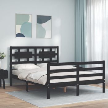 Estructura De Cama Con Cabecero Madera Maciza Negro 120x200 Cm