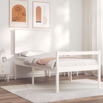 Cama Personas Mayores Cabecero Madera Maciza Blanco 90x200 Cm