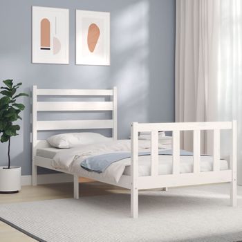 Estructura De Cama Con Cabecero Madera Maciza Blanco 90x190 Cm