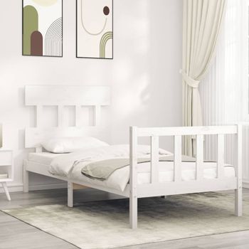 Estructura De Cama Con Cabecero Madera Maciza Blanco