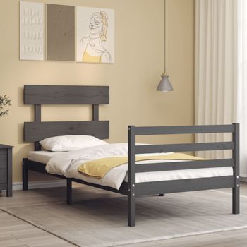 Estructura De Cama Con Cabecero Madera Maciza Gris 90x200 Cm