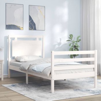 Estructura De Cama Con Cabecero Madera Maciza Blanco 90x200 Cm