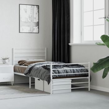 Estructura Cama Metal Con Cabecero Y Pie Cama Blanca 90x190 Cm