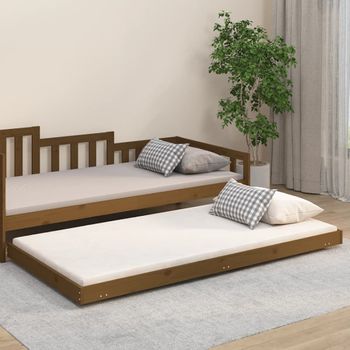 Estructura De Cama Madera Maciza Pino Marrón Miel 90x200 Cm