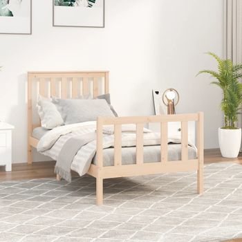 Estructura De Cama Con Cabecero Madera Maciza De Pino 90x200 Cm