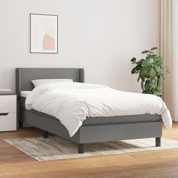 Cama Box Spring Con Colchón Tela Gris Oscuro 100x200 Cm