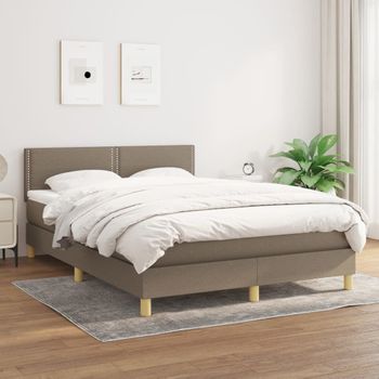 Cama Box Spring Con Colchón Tela Gris Taupe 140x190 Cm