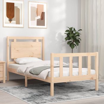 Estructura De Cama Con Cabecero Madera Maciza 90x200 Cm