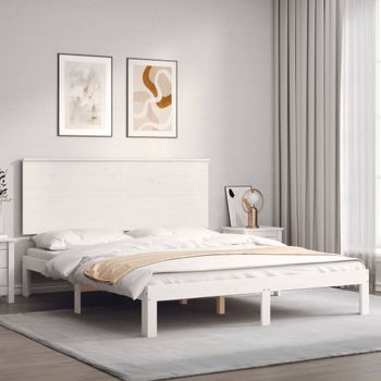 Estructura De Cama Con Cabecero Madera Maciza Blanco 160x200 Cm