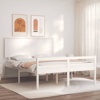 Cama Personas Mayores Cabecero Madera Maciza Blanco 160x200 Cm