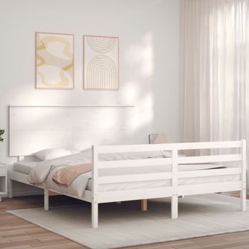 Estructura De Cama Con Cabecero Madera Maciza Blanco 160x200 Cm