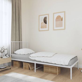 Estructura De Cama De Metal Con Cabecero Blanco 90x190 Cm