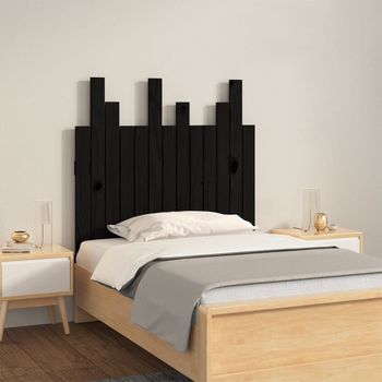 Cabecero De Cama Pared Madera Maciza Pino Negro 82,5x3x80 Cm