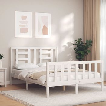 Estructura De Cama Con Cabecero Madera Maciza Blanco 140x200 Cm