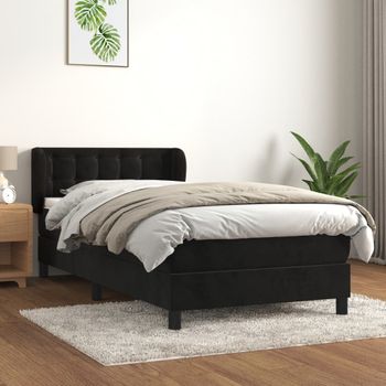 Cama Box Spring Con Colchón Terciopelo Negro 80x200 Cm