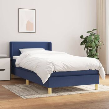 Cama Box Spring Con Colchón Tela Azul 100x200 Cm