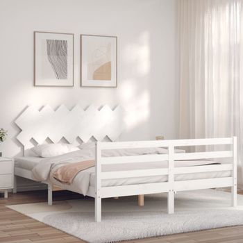 Estructura De Cama Con Cabecero Madera Maciza Blanco 140x200 Cm