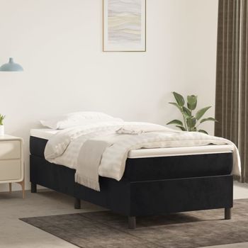 Cama Box Spring Con Colchón Cuero Sintético Negro 90x190 Cm