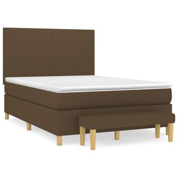 Cama Box Spring Con Colchón Tela Marrón Oscuro 140x190 Cm