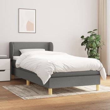 Cama Box Spring Con Colchón Tela Gris Oscuro 90x200 Cm