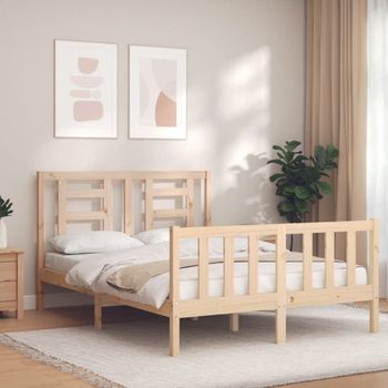 Estructura De Cama Con Cabecero Madera Maciza 140x190 Cm